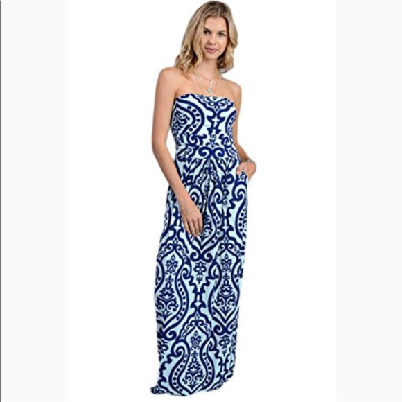 Vanilla Bay Dresses & Skirts - Vanilla Bay Baroque Navy Mint Strapless Maxi Dress
